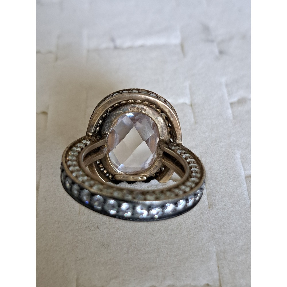 Freida Rothman Sterling Silver Oval Crystal Stone Pave Halo Cocktail Ring - Picture 4 of 4